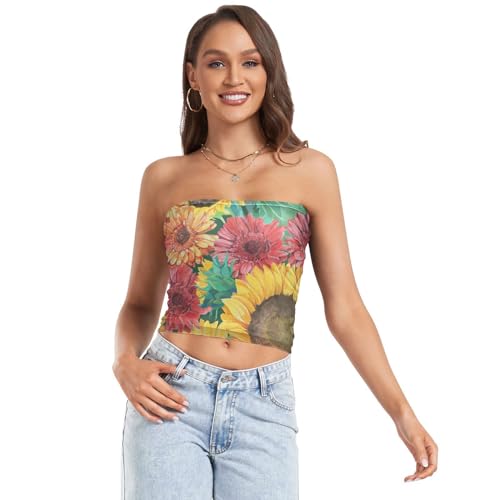 KLL Top de verão sexy top bandeau apertado sutiã acolchoado para meninas adolescentes festa sunflowe