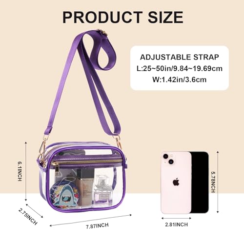 Image of Fibrdoo Clear Bag Stadium Approved, Leather Clear Crossbody Purse Bag for Concerts Sports Events Festivals
