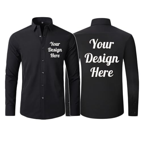 TOPTIE Chemises d'affaires à manches longues avec logo personnalisé pour hommes pour événements, chemises boutonnées personnalisables, Noir , S