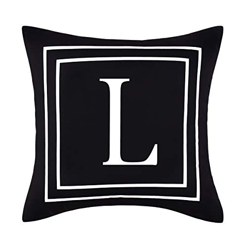 Yastouay Pillow Covers English Alphabet L Throw Pillow Cover Black Throw Pillow Case Modern Cushion Cover for Sofa Bedroom Chair Couch Car (Black, 18 x 18 Inch)
