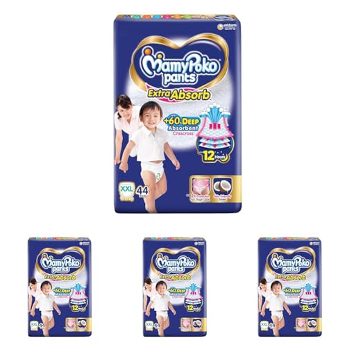 Image of MamyPoko Pants Extra Absorb Baby Diapers, Extra Extra Large (XXL size) | 15-25 kg | 44 Count |Deep Sleep Diapers| Soft gentle fit |Deep Absorbent Crisscross | skin friendly with coconut oil |