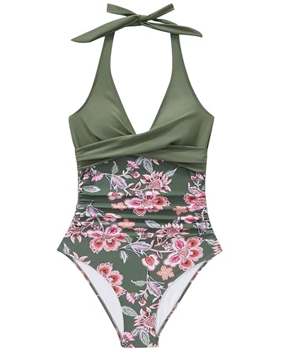 Image of SUUKSESS Women Sexy Tummy Control One Piece Swimsuits Halter Push Up Bathing Suits