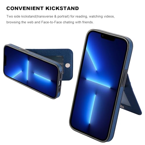 Image of KIHUWEY Compatible with iPhone 13 Pro Case Wallet with Credit Card Holder, Premium Leather Magnetic Clasp Kickstand Heavy Duty Protective Cover for iPhone 13 Pro 6.1 Inch (Lichee Blue)
