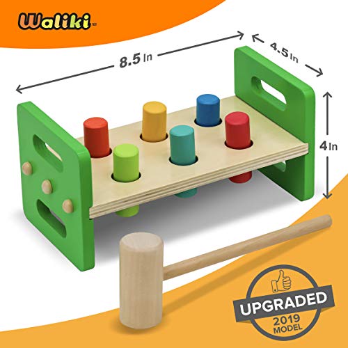 Waliki Pounding Bench With Hammer, Wood Shape Sorter Box, Rainbow Stacker Complete Set (3 Wooden Toys Bundle) #TOP4