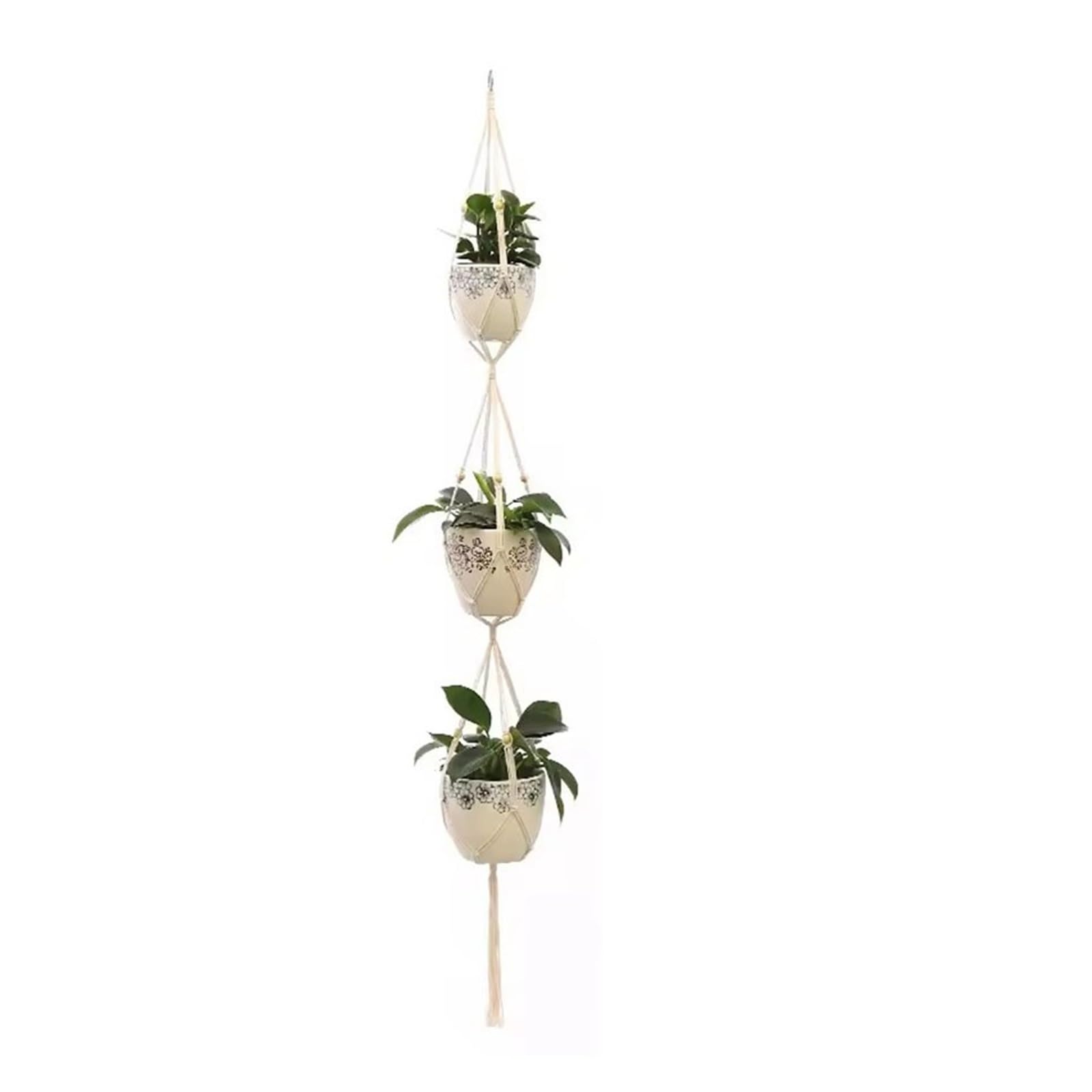 Suspension Macramé pour Plante Plante Suspendue à la Main Macramé Cintre Pot de Fleur Planteur Décoration Murale Cour Jardin Suspendu Panier Suspendu(Off White-E)