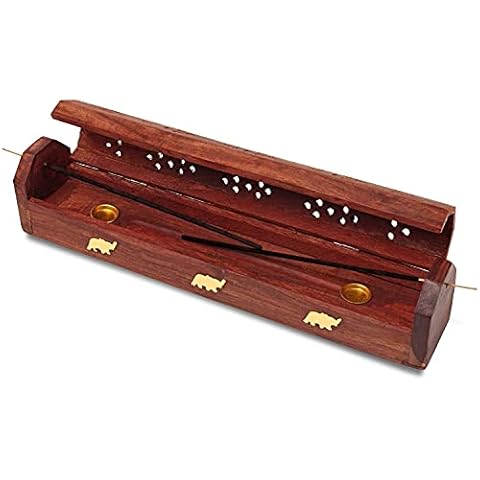 Wooden Incense Stick Holder - Handmade Incense Stick Burner Decorative Storage Box with Lid - Ideal for Aromatherapy, Meditation, Yoga - Ornamental piece for Home, Office Decor (Elephant pattern) Cover