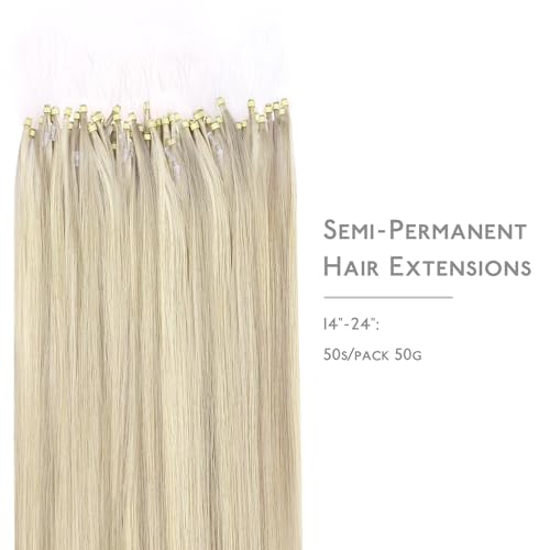 Image of WENNALIFE Microlink Hair Extensions Human Hair, 50g 50s 14 Inch Ash Blonde Highlighted Platinum Blonde Remy Hair Microbead Micro Link Microloop Microring Invisible Straight Natural Fusion Installation
