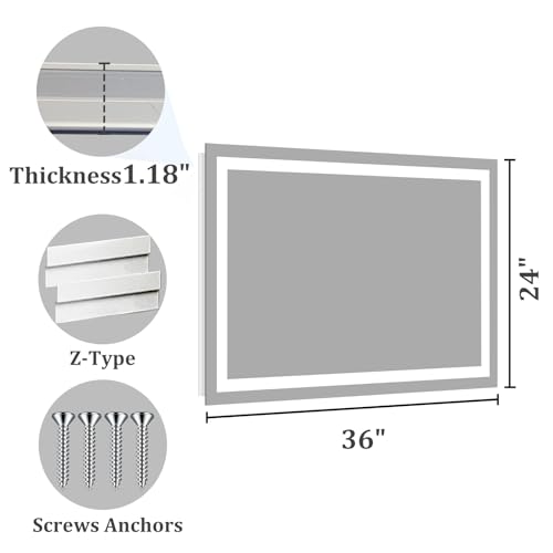 Image of Koonmi 36 inchx24 inch LED Mirror for Bathroom, 90CRI Anti-Fog Vanity Mirror with Front and Backlight, Shatter-Proof Wall Mirror with Light, Easy Install Lighted Mirror for Modern Bathroom (IP65)
