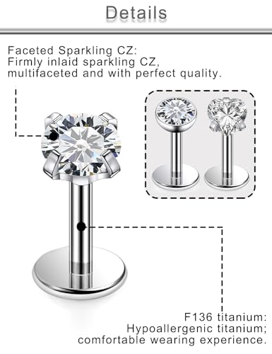 Yaalozei 20G 18G 16G F316 Titanium Flat Back Nose Rings Studs Hypoallergenic Screw on Tragus Helix Cartilage Earrings Stud Piercing Jewerly for Women Men Bars 6mm4