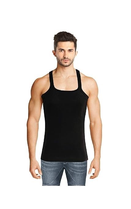 Image of INNERO Black Gym Vest for Men, Stylish Undershirt, Trending Baniyan
