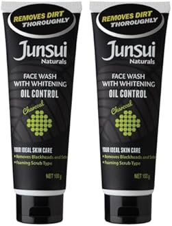 Junsui Naturals Charcoal Face Wash for Oil Control 100g (Pack of 2) | Removes Blackheads and Sebum | Contains Refreshing Ingredient & Yam Bean extract