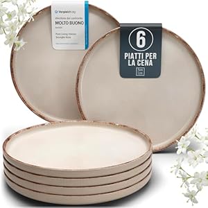 Set di Piatti in Steingut per 6 Persone Rustic – 6 Grandi Piatti Moderni Lavabili in Lavastoviglie – Elegante Servizio di Piatti per 6 Persone, Set Moderno – Pure Living beige