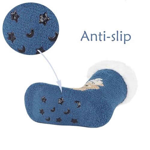 SIQITECHNO 2 Pairs Toddler Winter Slipper Socks Thick Fleece Lined Fuzzy Non Slip Warm Cozy Furry Socks Girls Boys Cute Socks4