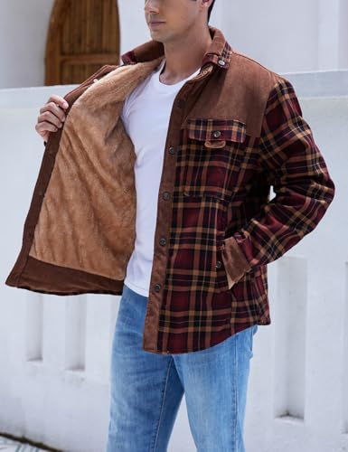 Image of Gihuo Men's Long Sleeve Sherpa Lined Shirts Outdoor Warm Flannel Plaid Jacket Button Down Fleece Coats