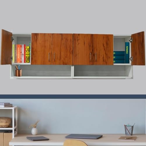 Image of Multipurpose Storage Cabinet & Adjustable Shelf Space Organizer Engineered Wood Termites Resistance Wall Mounted for Office, Kitchen, Bedroom (Cochwood Dark & Highland Pine, Door 6)