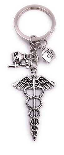 H-Customs Llavero de jeringa de médico de Salud Colgante de Metal Plateado