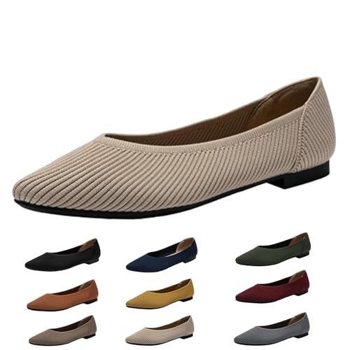 Knit Ballet Flats Pointed Toe Shoes for Womens Wide Width Dress Shoes Washable Flats Shoe for Women Dressy Work