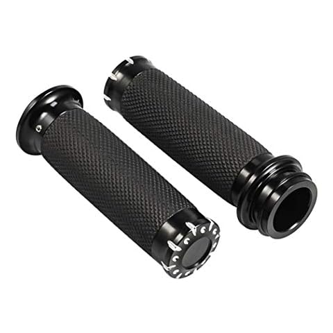 Benlari Motorcycle Black Hand Grips 1 Inch Handlebar Grips Universal Compatible for Harley Honda Kawasaki Suzuki Yamaha Bobber Chopper Cafe Racer BWM (Electronic Throttle Black 2) Cover