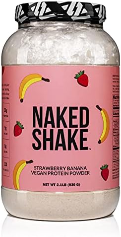 Naked Shake – Vegan Protein Powder, Strawberry Banana – Flavored Plant Based Protein from US & Canadian Farms with MCT Oil, Gluten-Free, Soy-Free, No GMOs or Artificial Sweeteners – 30 Servings
