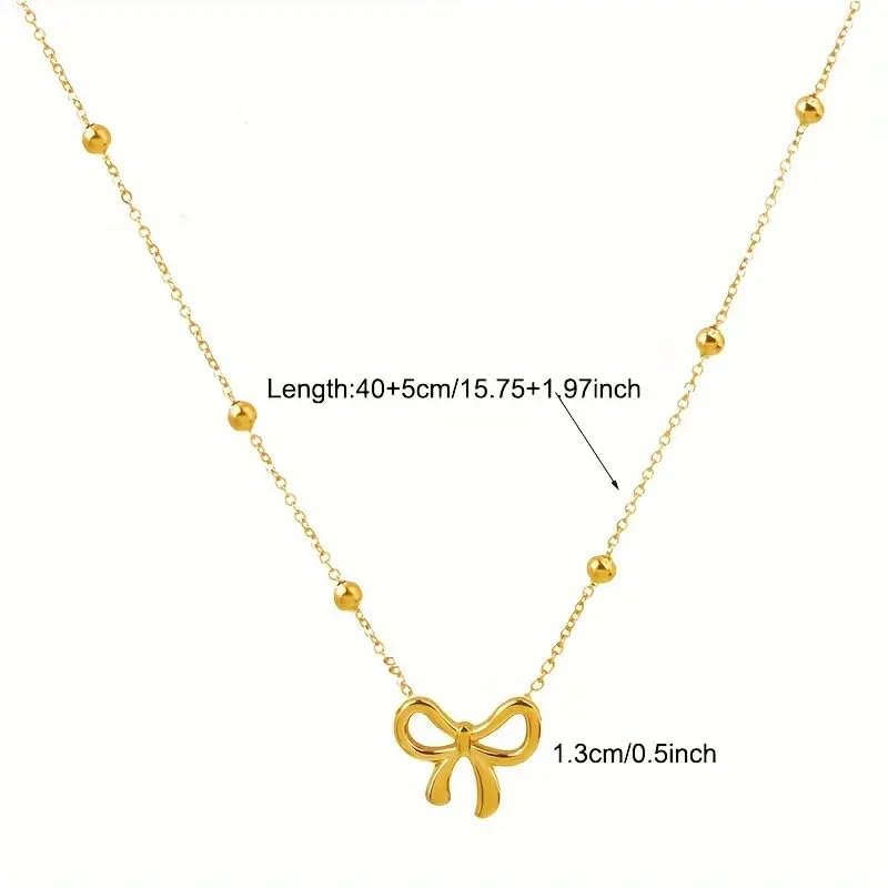 Image of Bow Necklace Set For Women Stylish | Anti Tarnish Waterproof Stainless Steel Chain Pendant Necklaces Jewelry for Love | Gold Plated Jewellery Accessories for Woman & Girls | Birthday Gift for Wife & Girlfriend