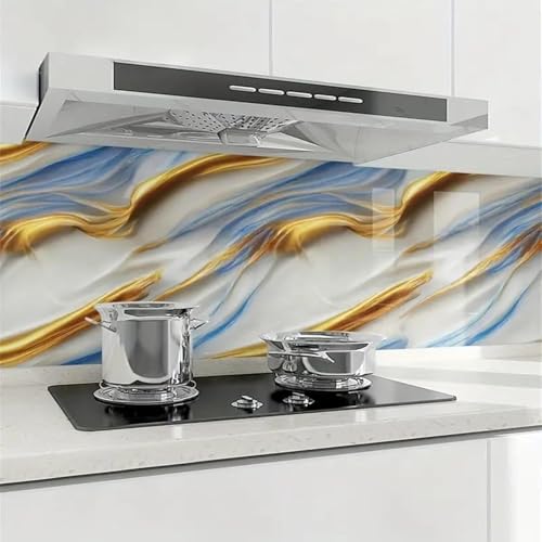 Image of VOOY Self-Adhesive Kitchen Wallpaper, PVC 3D Wall Sticker Oil Proof & Waterproof, Kitchen Backsplash Stickers Wallpaper (60cm x 200cm)(Pack of 2) (55 Aura Gold)