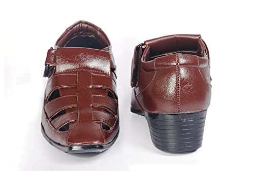 Image of BXXY Men's 2 inch Height Increasing Synthetic Material Formal Velcro Roman Sandals with Pu Sole.