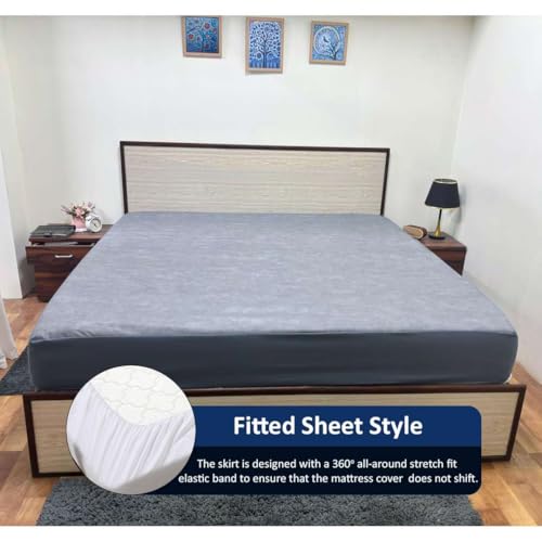 Image of Waterproof Soft Non-Woven Mattress Protector for Bed in Size 78 inchx66 inch |Breathable Elastic Fitted Mattress Cover for 10-Inch Deep Mattresses - Grey