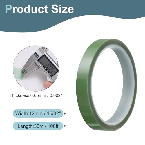 Image of HARFINGTON 3 Rolls High Temperature Masking Tape 15 /32 inch x108ft(12mmx33m) 0.05mm Thick PET Film Silicone Adhesive Heat Resistant Tapes for Heat Press Anodizing Circuit Board, Grass Green