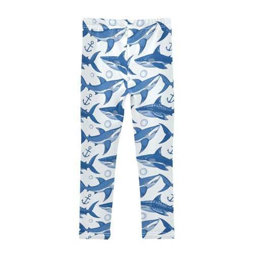 Blue Shark Girls' Leggings Toddler Doodles White Anchor Kids Yoga Pants Dance Active Tights 4T2