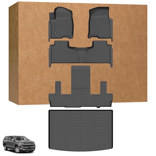 Floor Mats for Chevy Suburban 7 Seats (2 Row Bucket Seats)&GMC Yukon XL Bucket (ONLY XL)& Cadillac Escalade ESV Bucket 2021-2026 Custom Fit TPE Cargo Mats Full Accessories for Chevrolet Suburban
