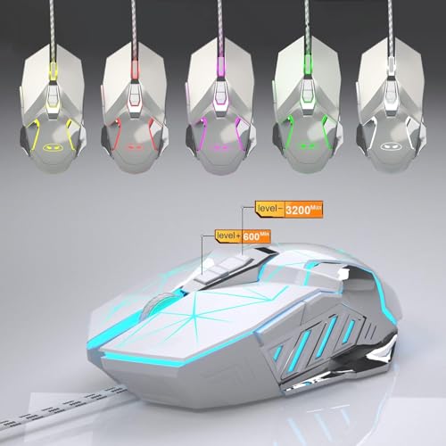Image of MageGee MK-Storm Typewriter Mechanical Gaming Keyboard and Mouse Combo, Retro Punk Round Keycap Blue LED Backlit USB Wired Computer Keyboard for Game Red Switches(White)