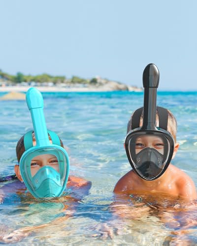 Image of QingSong Kids Snorkel Mask Full Face, Snorkeling Set with Camera Mount, 180 Degree Panoramic View Snorkeling Gear Anti-Fog Anti-Leak