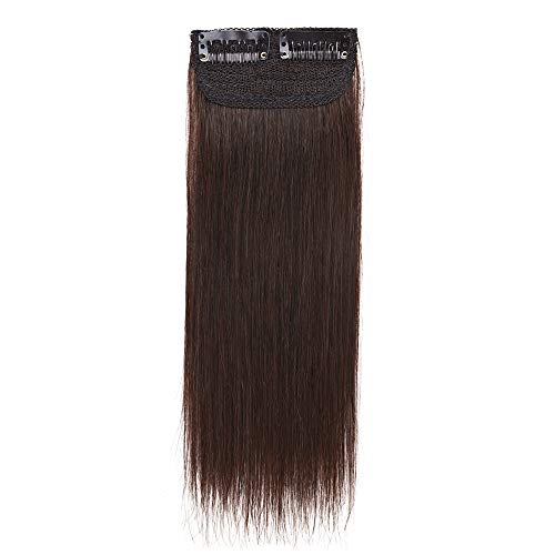 Seamless Clip in Mini Hairpiecs 4 Inch Down Short Human Hair for Men and Women Adding Volume #2 Dark Brown Clip on Straight Wiglet Hair Filler Extensions