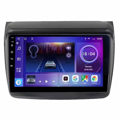 Android 14 Radio de Coche 9 Pulgadas Doble DIN para Mitsubishi L200 2008-2016 con Carplay Cámara Trasera Micrófo GPS Navigation Bluetooth Controles del Volante(F5 (8+256G))