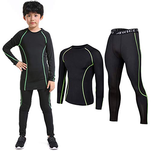 TERODACO Boys Thermal Underwear 2 PCS Athletic Base Layer Kids' Compression Shirts and Leggings Set - Thumbnail 6