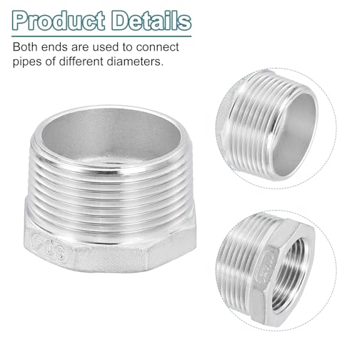 Image of uxcell 5Pcs 1-1 /4 inch Male to 1 inch Female NPT 304 Stainless Steel Reducer Hex Bushing, Reducing Cast Pipe Adapter Fitting for industrial, oil /gas, water, HVAC, and plumbing systems