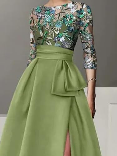 Fashion A-Line Prom Dress 3/4 Length Sleeve Boat Neck Floor Length Satin with Bow Slit Elegant Evening Dress4