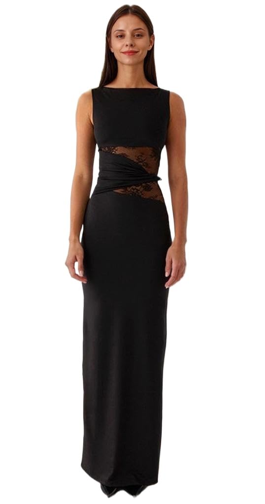 Djbm Women Sexy Lace Sleeveless Evening Gown Hollow Twisted Bodycon Dress For Wedding Graduation