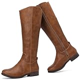 Ruiee Women's Knee High Boots Stylish Comfort Round Toe Tall Riding Combat Boot Classic Fashion Fall Winter Boots for Women.1873909 Taupe PU Size8.5