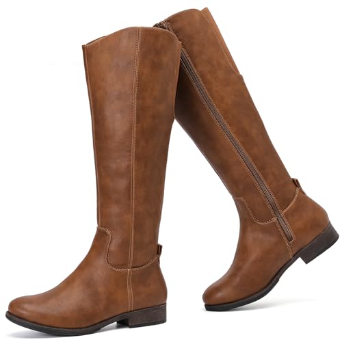 Knee High Boots for Women Comfort Stylish Casual Round Toe Tall Riding Combat Boot Classic Fashion Fall Winter Knee-High Flat Boots. 7 Taupe Zpu 909