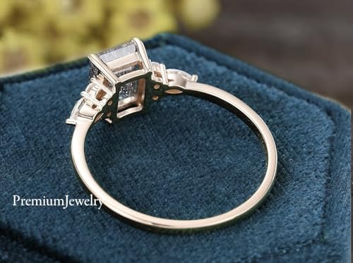 Emerald Cut Black Rutilated Quartz Ring, Delicate Cz Engagement Ring, Wedding Ring Set for Women, Christmas Gift, Bridal Ring, 925 Sterling Silver Ring4