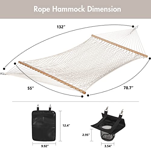 Image of ANOW Double Rope Hammock with Spreader Bars and Carrying Bag, Natural