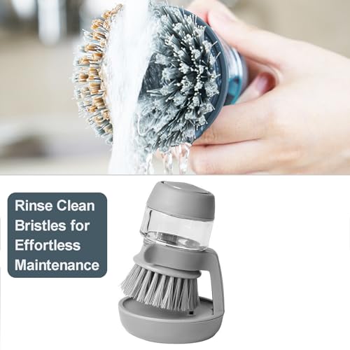Image of Dish Brush with Soap Dispenser, Kitchen Dish Scrubber Brush for Dish Pot Pan Sink Cleaning, with Holder Drip Tray Replacement Head