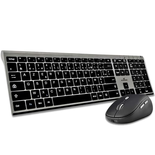 BlueElement - Pack Clavier et Souris sans Fil Grapheme - Wireless avec Smart Dongle - Clics Silencieux - Design Ultra Slim - Ergonomique - Rechargeable - AZERTY FR...