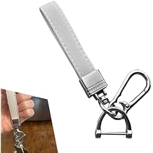 Genuine Leather Car Keychain, Universal Metal Car Fob Key Keychain Holder, 360 Rotatable Snap Swivel, Anti-Lost D-Ring and Screwdriver, for Men and Women Present Key Ring AccessoriesWhite