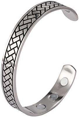 LUSSO Stainless Steel Magnetic Therapy Energy Cuff Bangle Engraving Geometric Pattern Health Care Amulet Bracelets for Women Men