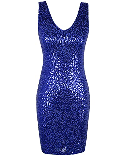 Image of PrettyGuide Women's Sequin Cocktail Dress V Neck Bodycon Glitter Party Dress