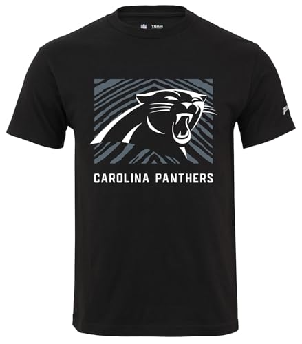 Zubaz NFL Unisex Cotton Heavyweight Short Sleeve T-Shirt Black with Grey Tonal Tunnel Logo, Carolina Panthers, Medium