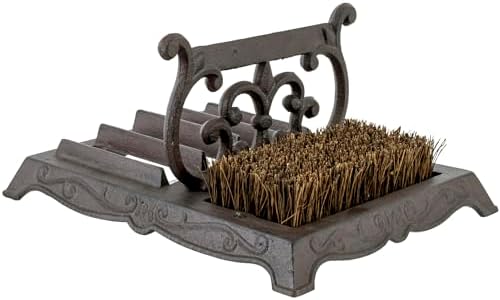 MyGift Cast Iron Boot Scraper and Scrubber Doormat, Heavy Duty Rustic Vintage Dark Brown Shoe Brush, Mud Puller Footwear Cleaner Outdoor