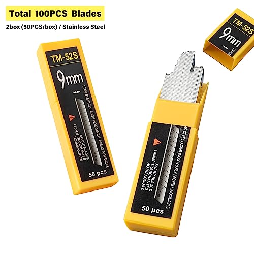 Gomake 9mm Utility Knife Replacement Blades, Snap Off Blades for 9MM Universal Art Knife,Stainless Steel Blades Use in Office, Home, Arts, Crafts - 100PCS